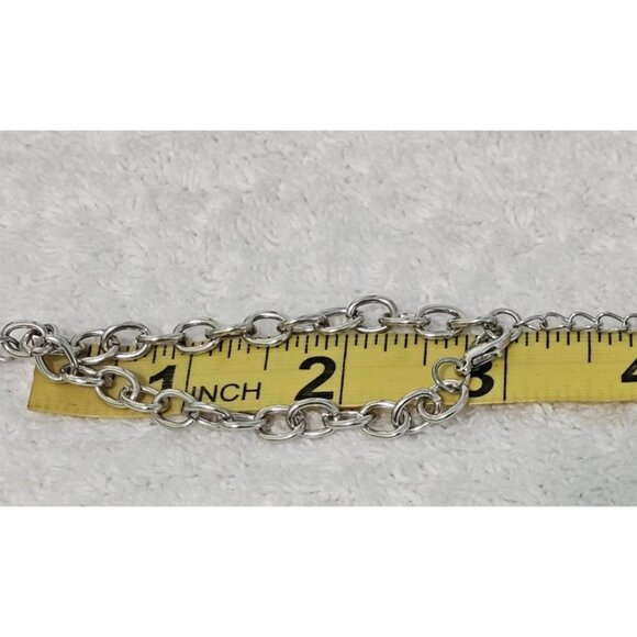 Silver-Tone Double Ring (size 8) Chain Finger Bracelet 7" Polished Metal Links - Picture 8 of 8